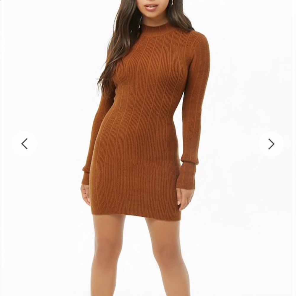 Mock neck rust ribbed dress